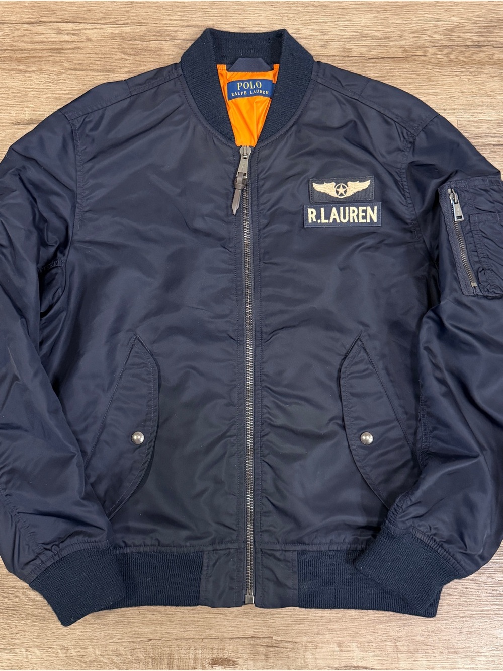 Polo Ralph Lauren Mens Navy MA-1 Flight Bomber Jacket Patch Freedom Seekers Sz M